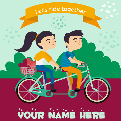 Young Couple Riding Bike Romantic Greeting With Name