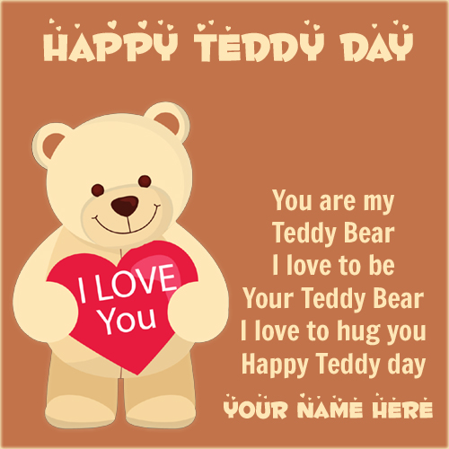 Happy Teddy Day Wishes Cute Greeting Card With Name