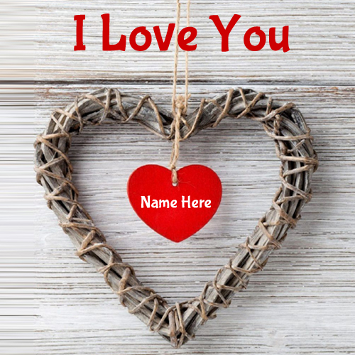 Print Name on Wooden Heart Hanging Greeting Card
