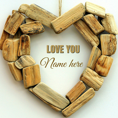 Print Name on Wooden Love Heart Hanging Greeting Card