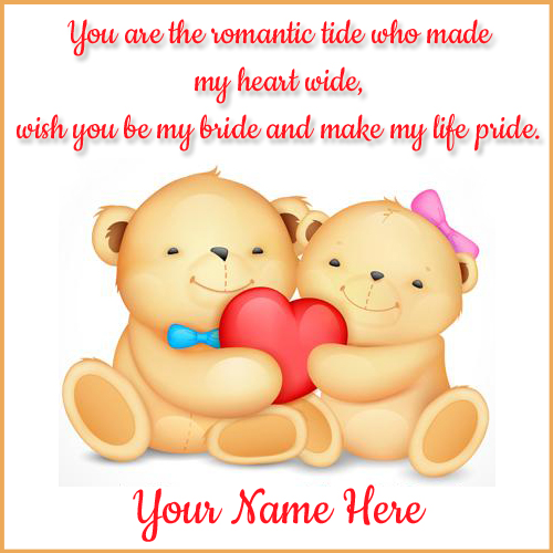 Cute Couple Teddy Hug Name Greeting With Romantic Quote
