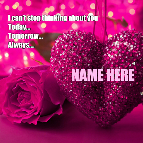 Write Name on Purple Crystal Heart With Romantic Rose