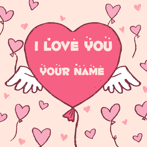 Hand Drawn Love You Name Card With Heart Shape Balloons