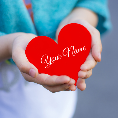 Write Name on Beautiful Red Heart Holding a Child Pics
