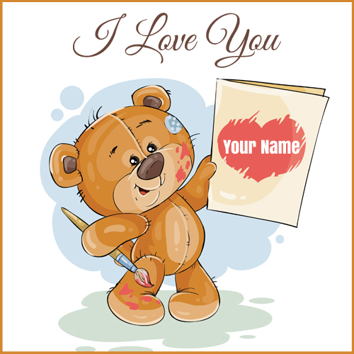 Cute Love Teddy Bear Holding Heart Greeting With Name