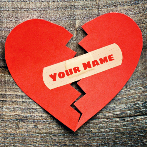 Write Name on Broken Heart Love Breakup Greeting Card