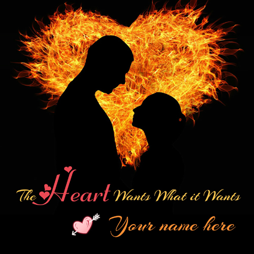 Cute Couple on Burning Heart Love Greeting With Name
