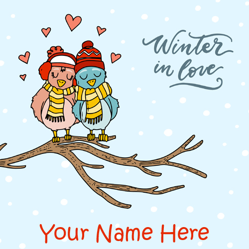 Love Birds in Winter Cute Couple Greeting With Name